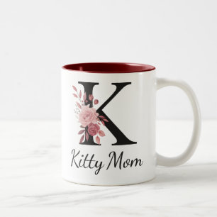 Personalised Floral Mug – Letter K with Name Kara 