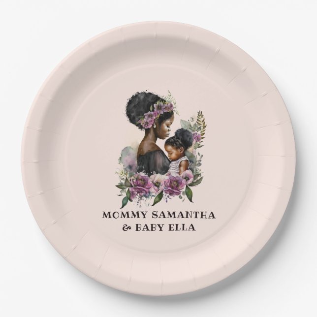 Personalised Floral Mum and Baby (3) Paper Plate (Front)