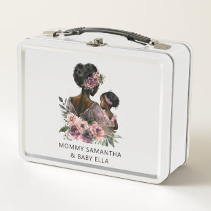 Personalised Floral Mum and Baby Metal Lunch Box