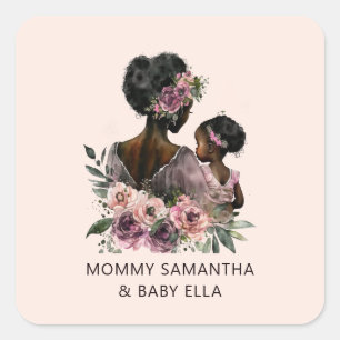 Personalised Floral Mum and Baby Square Sticker