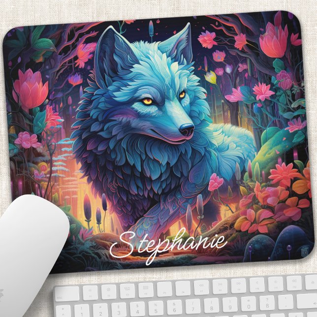 Personalised Floral Mystical Wolf Mouse Pad (Creator Uploaded)