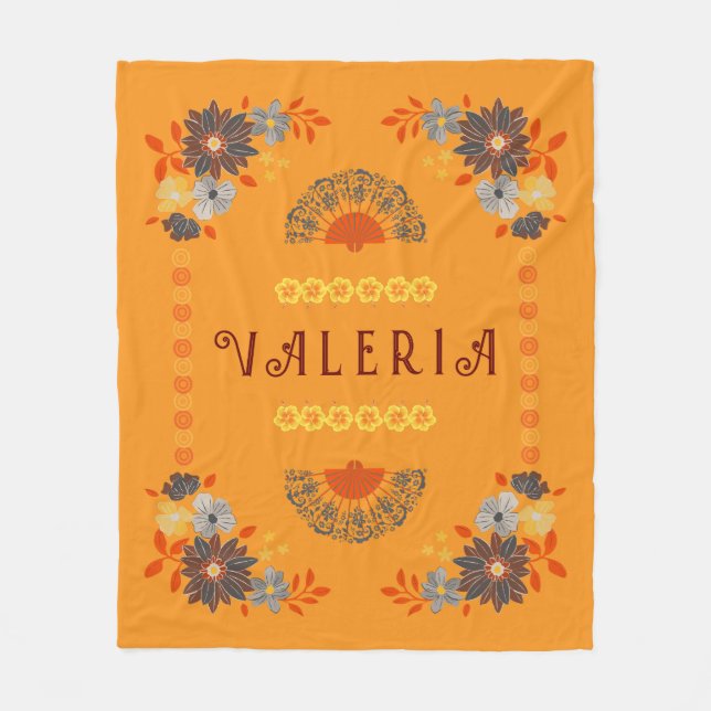 Personalised Floral Name Hispanic Fleece Blanket (Front)