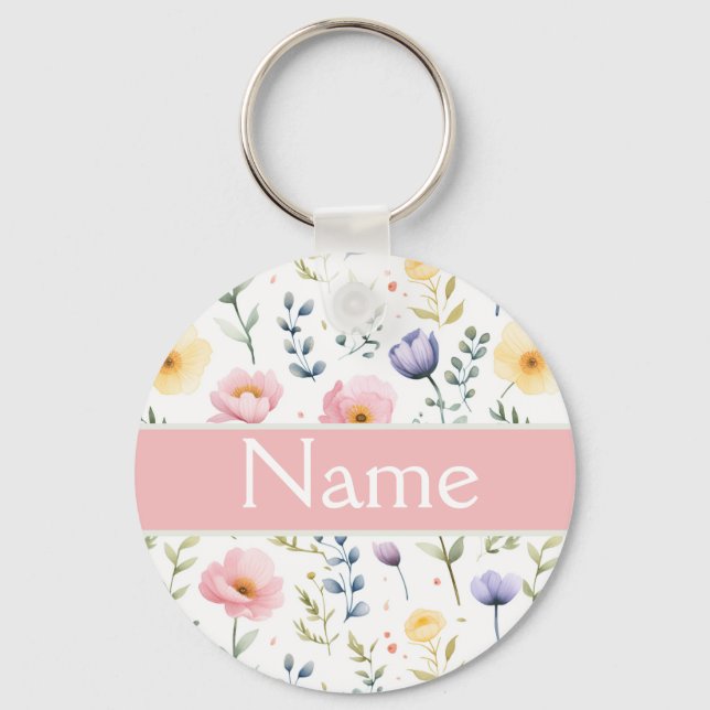 Personalised Floral Name Key Ring (Front)