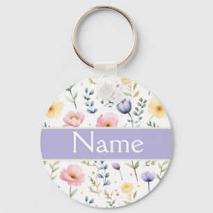Personalised Floral Name Key Ring