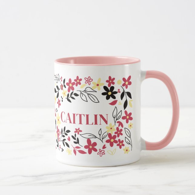Personalised Floral Name Mug – Custom Botanical  (Right)