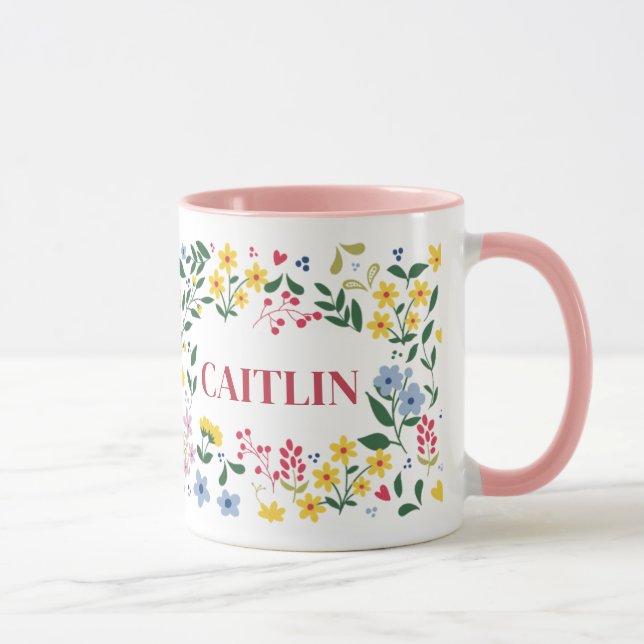 Personalised Floral Name Mug – Custom Botanical  (Right)