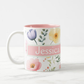 Personalised Floral Name Two-Tone Coffee Mug