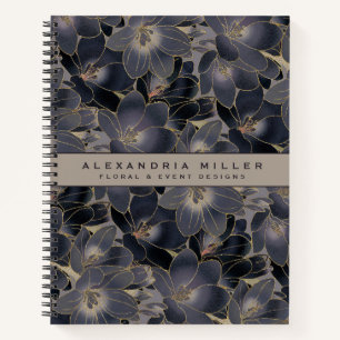 Personalised Floral Navy Blue & Taupe Notebook