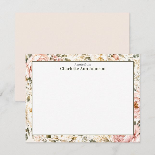 Personalised Floral Note Cards Rose Stationery (Front/Back)