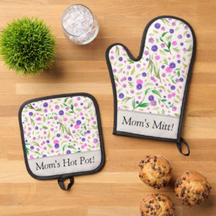 Personalised Floral Oven Mitt And Pot Holder Set
