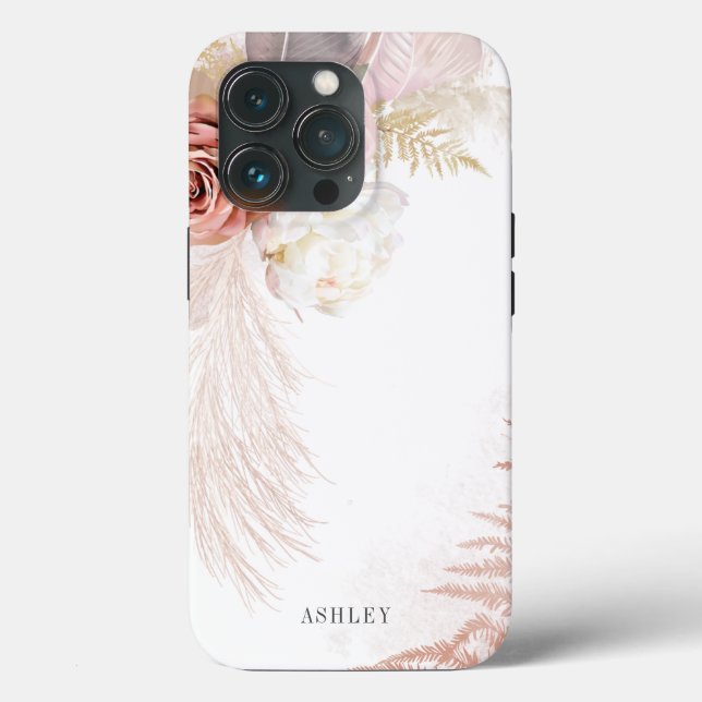 Personalised Floral Pampas Grass Boho Terracotta Case-Mate iPhone Case (Back)