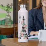 Personalised Floral Paris Eiffel Tower White Water Bottle<br><div class="desc">A simple and cute personalised name stainless steel water bottle. Add your name and year in a vertical line and make it yours. You can choose the style, bottle size, font, and colour of this bottle. Feel free to visit my store for more designs. Great idea to send this cute...</div>