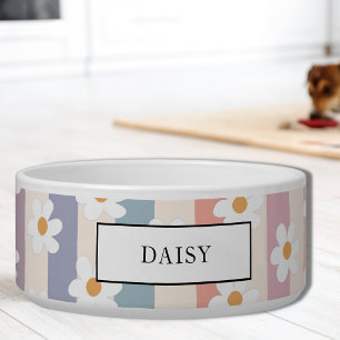 Personalised Floral Pastel Stripes Pet Bowl