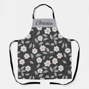 Personalised Floral Pattern Custom Name on Black Apron