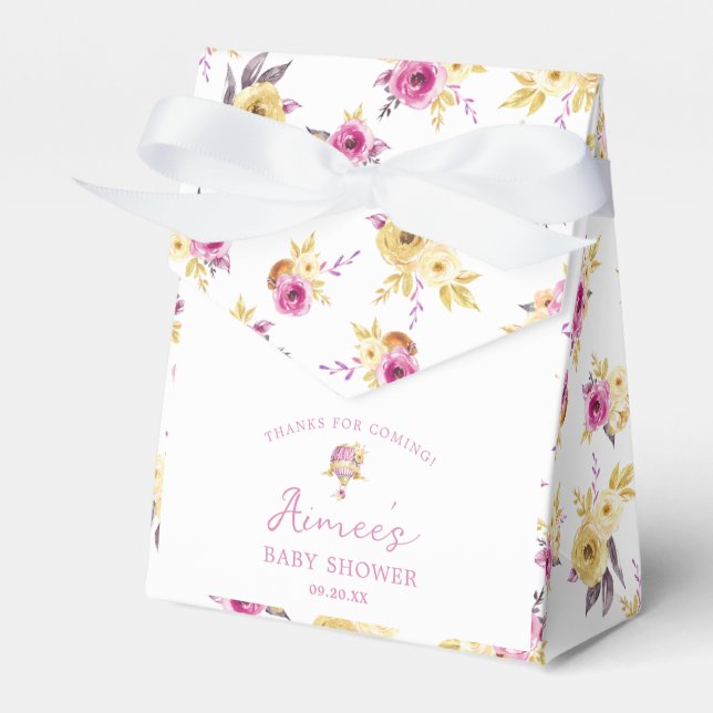 Personalised Floral Pattern Hot Air Balloon Favour Box (Front Side)