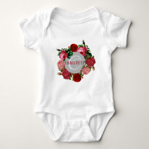 Personalised Floral Pattern Monogram Name Baby Bodysuit