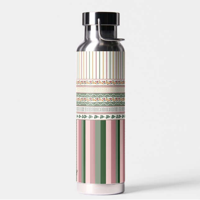 Personalised Floral Pattern Water Bottle with Name (Left)