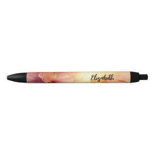 Personalised Floral Peach & Gold Alcohol Ink Pen