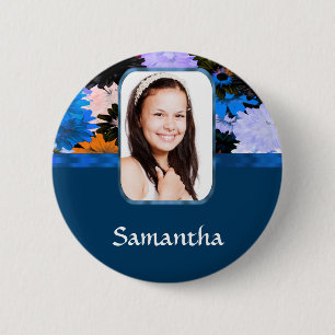 Personalised floral photo template 6 cm round badge