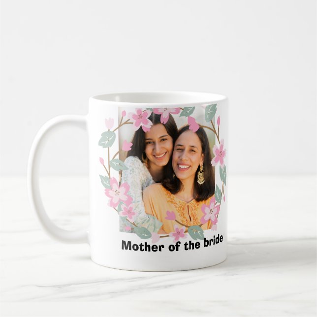 Personalised floral photograph bride's mother  cof coffee mug (Left)