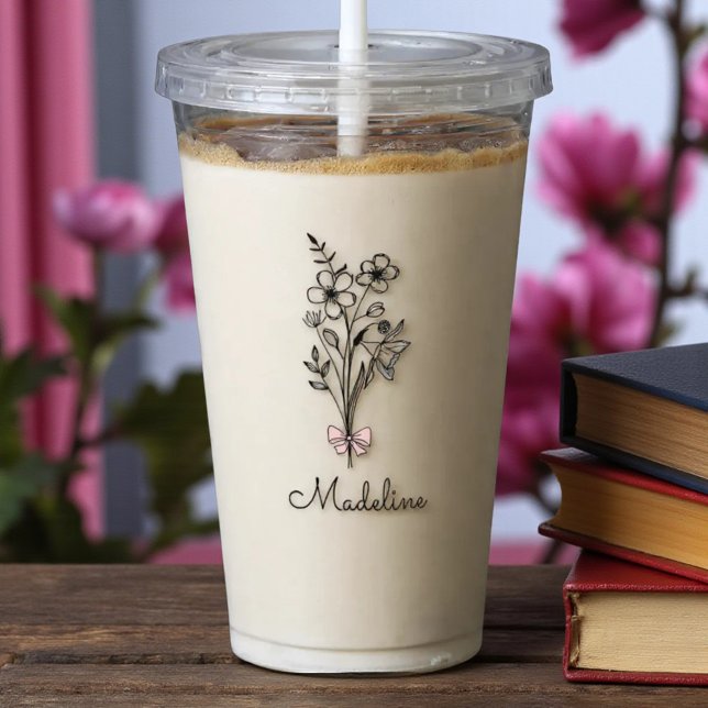 Personalised Floral Pink Bow For Bridesmaid Acrylic Tumbler (Creator Uploaded)