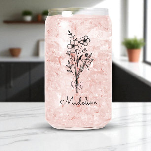 Personalised Floral Pink Bow For Bridesmaid Can Glass
