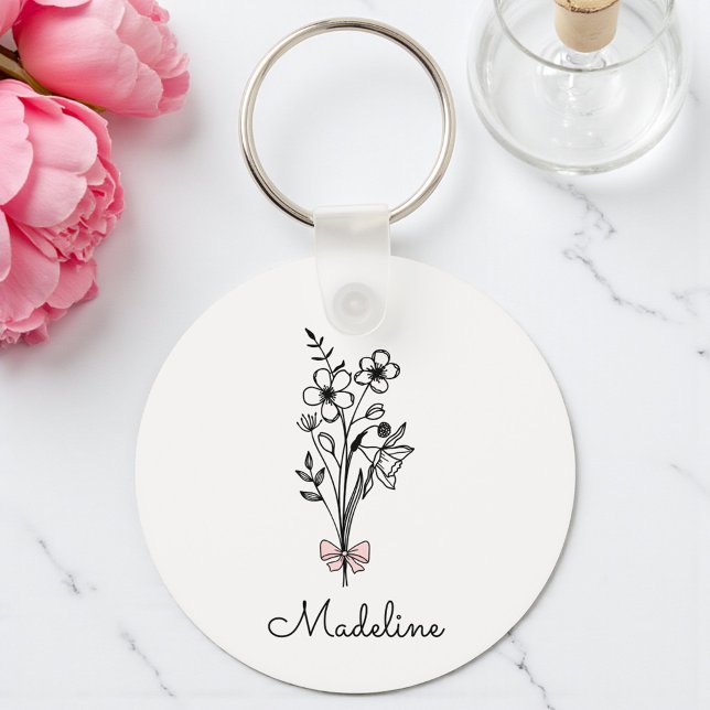 Personalised Floral Pink Bow For Bridesmaid Key Ring (Creator Uploaded)