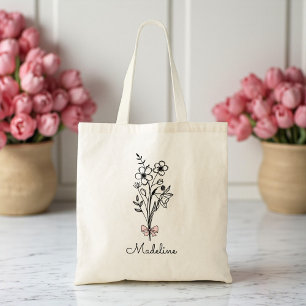 Personalised Floral Pink Bow For Bridesmaid Tote Bag