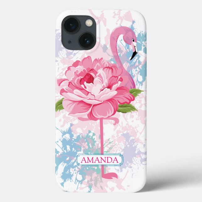 Personalised Floral Pink flamingo design Case-Mate iPhone Case (Back)
