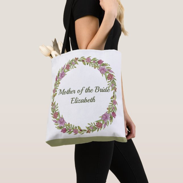 Personalised Floral Pink Green Bridesmaid Tote Bag (Close Up)