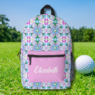 Personalised Floral Pink Women's Golf Pattern Printed Backpack