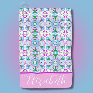 Personalised Floral Pink Women's Golf Pattern Towel