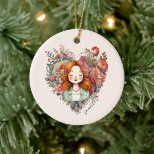 Personalised Floral Pretty Lady Ceramic Ornament