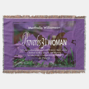 Personalised Floral Proverbs 31 Woman Throw Blanket