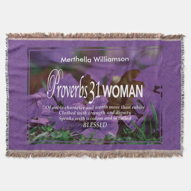 Personalised Floral Proverbs 31 Woman Throw Blanket (Front)
