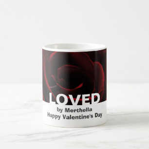 Personalised Floral Red Rose LOVED Valentines Coffee Mug