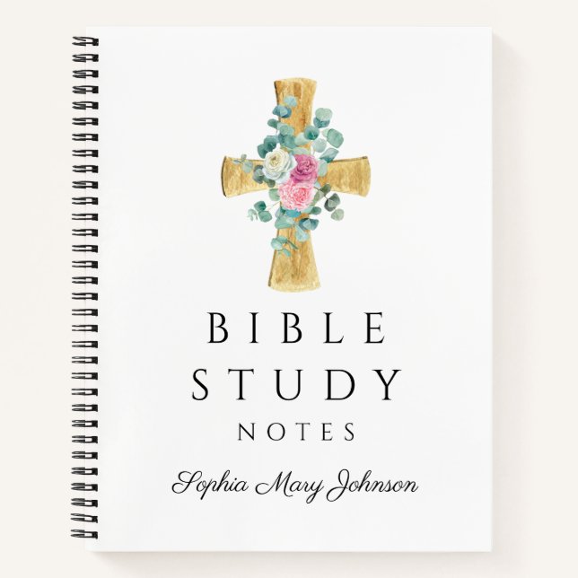 Personalised Floral Religious Cross Notebook (Front)