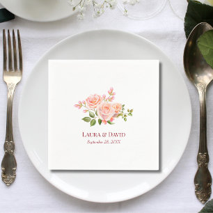 Personalised Floral Rose Blush Wedding Paper Napkin