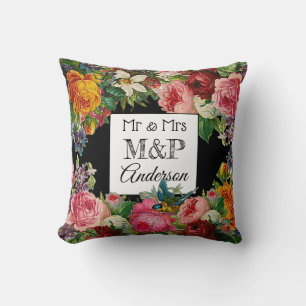 Personalised Floral Roses & Bird Wedding Pillow