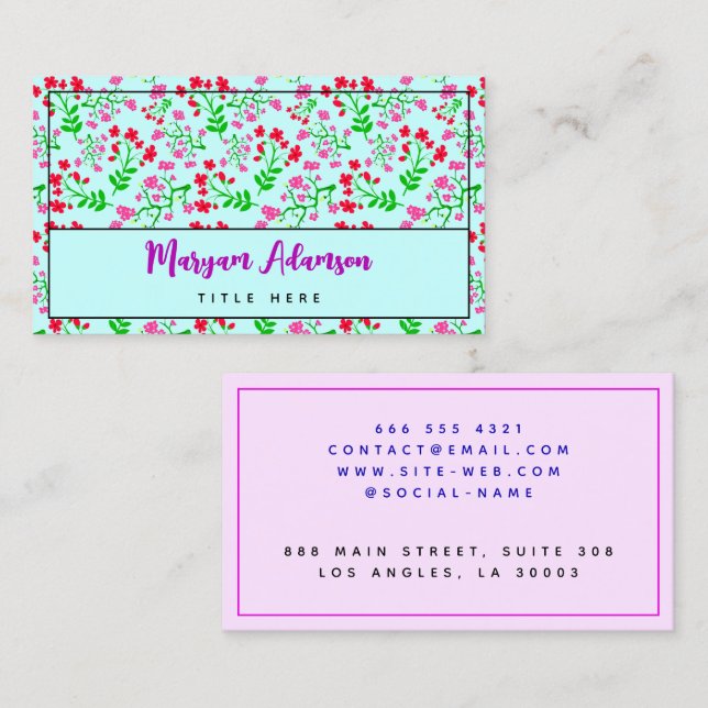 Personalised Floral Roses, Elegant Pink Calling Card (Front/Back)