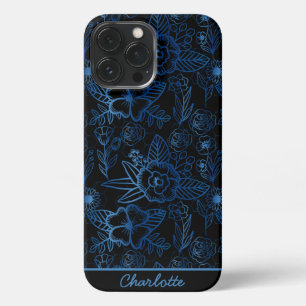 Personalised floral seamless pattern blue black  i iPhone 13 pro max case