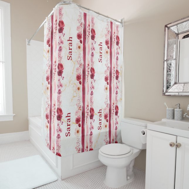 Personalised Floral Shower Curtain with Name (In Situ)