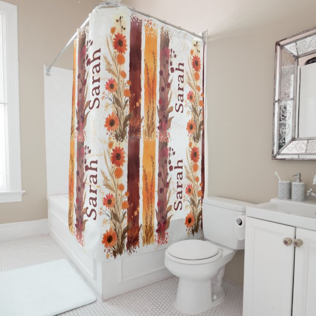 Personalised Floral Shower Curtain with Name (In Situ)