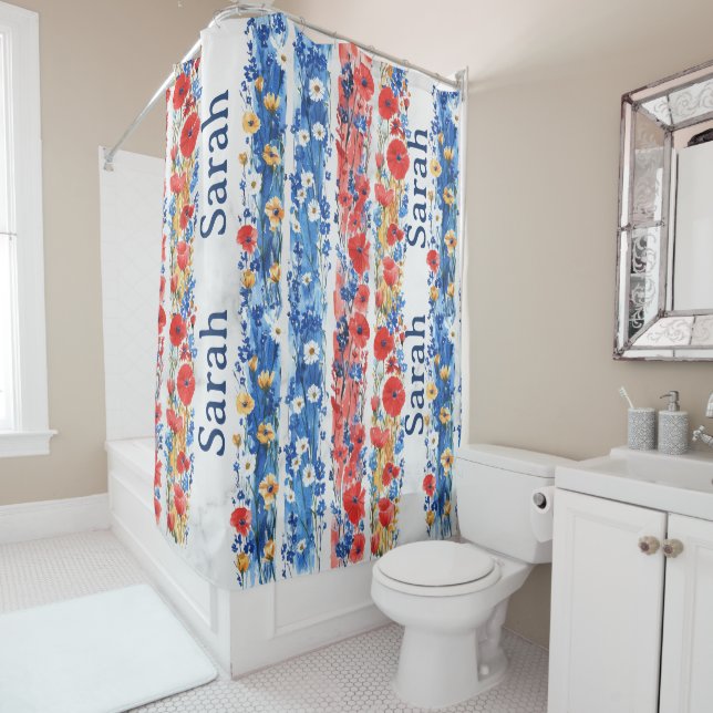 Personalised Floral Shower Curtain with Name (In Situ)
