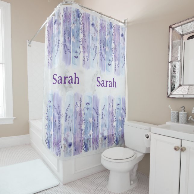 Personalised Floral Shower Curtain with Name (In Situ)