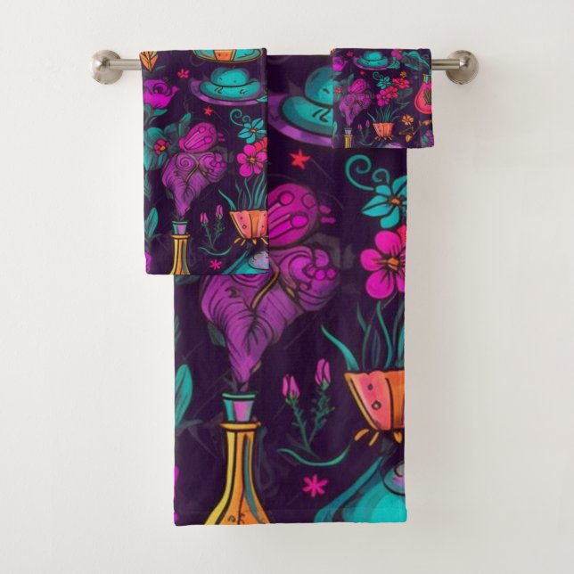 Personalised Floral Skulls  Bath Towel Set (Insitu)