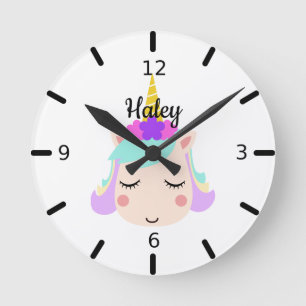 Personalised Floral Sleeping Baby Unicorn Round Clock