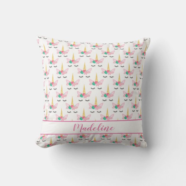 Personalised Floral Sleeping Unicorn Cushion (Front)