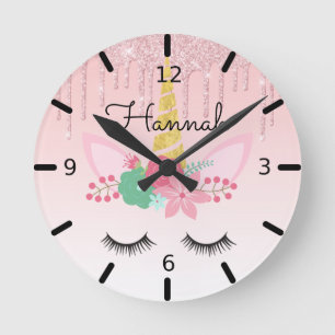 Personalised Floral Sleeping Unicorn Round Clock
