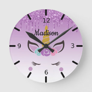 Personalised Floral Sleeping Unicorn Round Clock